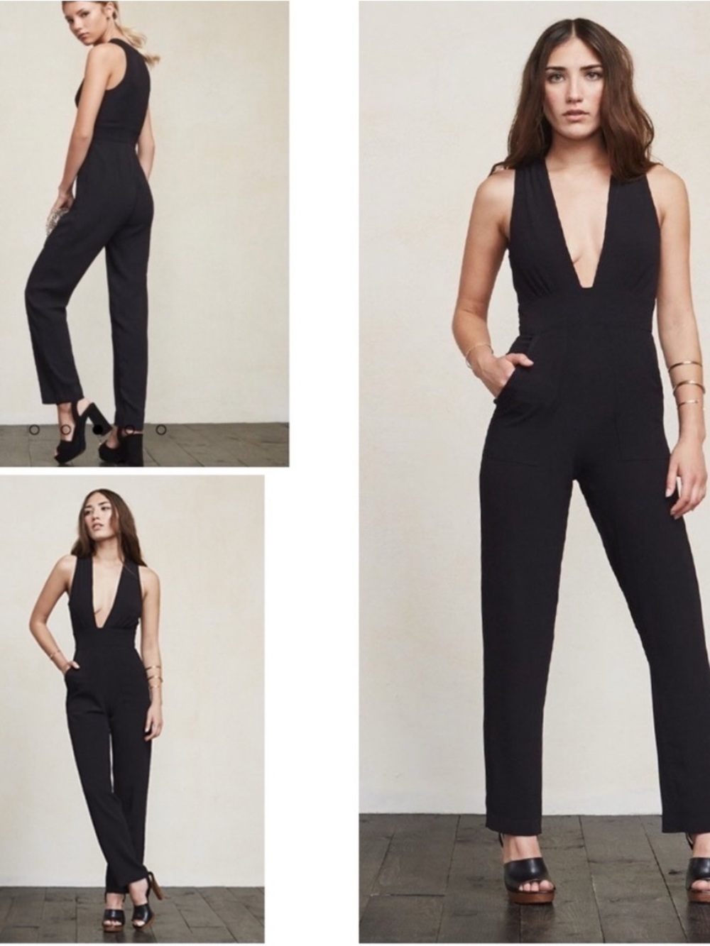Reformation Cecille Plunge Jumpsuit Black Wide Leg Sleeveless Size 6P